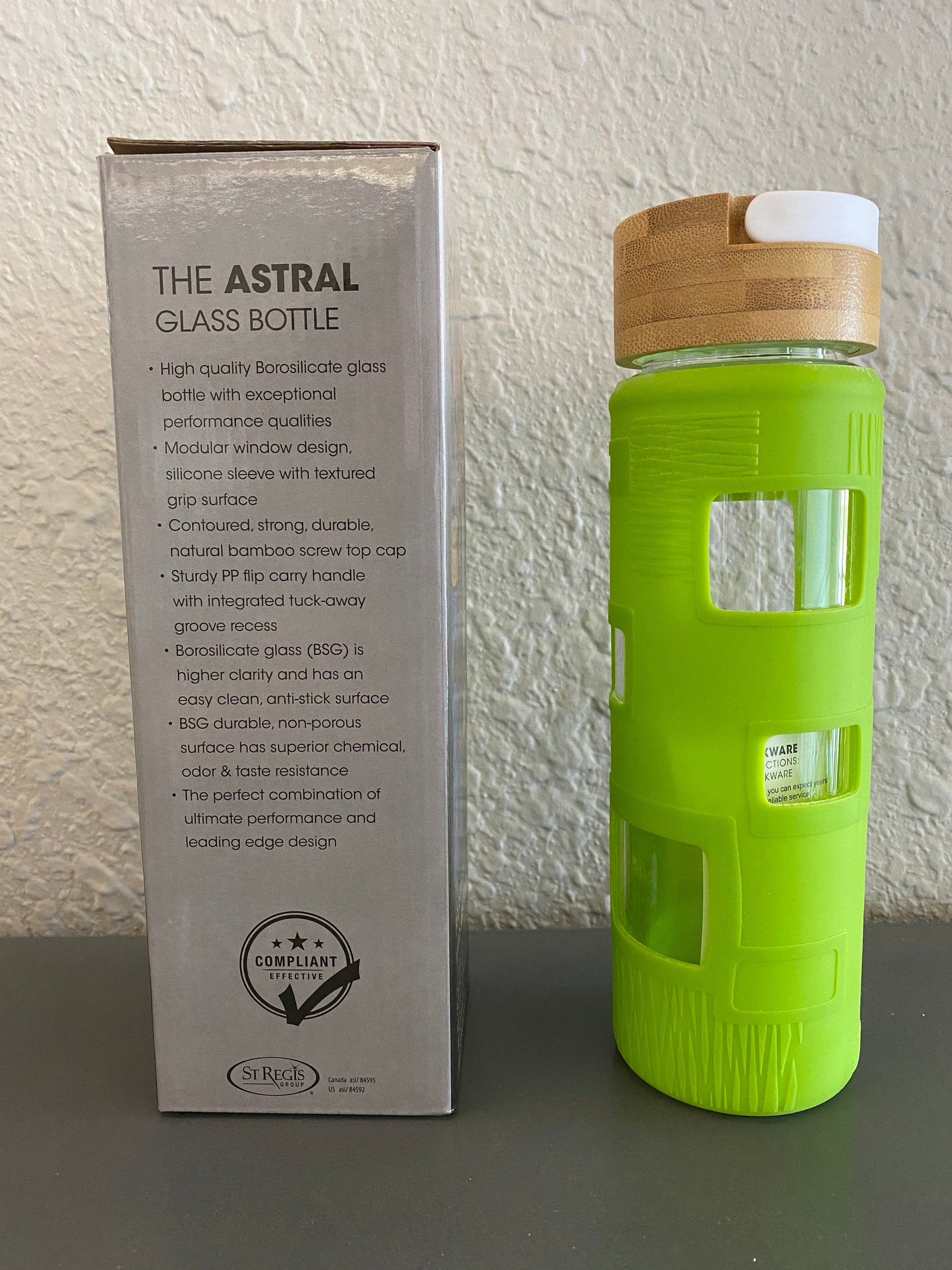 Glass Water Bottle- Green